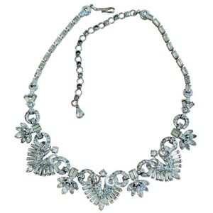 VTG Art deco Pennino necklace Jeweled crystal rhinestone Baguettes Elegant 16"